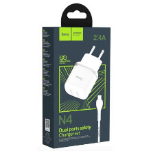 CARICABATTERIA 12W 2.4A 2X USB + CAVO LIGHTNING N4 BIANCO