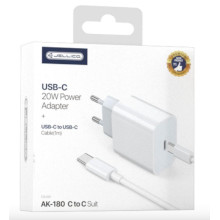 CARICABATTERIA AK180 20W PD USB-C + CAVO USB-C USB-C BIANCO