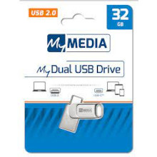 PENDRIVE MY MEDIA 32GB DUAL USB 2.0 / USB-C ARGENTO IN METALLO