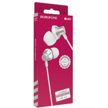 CUFFIE IN-EAR BOROFONE BM35 CON MICROFONO ARGENTO-BIANCHE