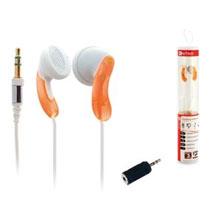 AURICOLARE MP3 ARANCIONE JACK 3,5 CON RIDUTTORE DA 2.5MM.