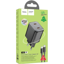 ALIMENTATORE HOCO N42 2X USB-C + CAVO USB-C USB-C PD QC 45W NERO