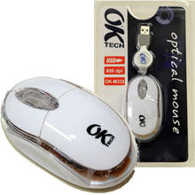 MOUSE USB CON CAVO RETRATTILE BIANCO