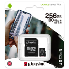 MICRO SD HC KINGSTON 256 GB CON ADATTATORE SD CANVAS SELECT PLUS CLASS 10