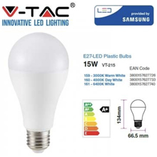 V-TAC PRO VT-215 LAMPADINA LED E27 15W BULB A65 CHIP SAMSUNG 4000K LUCE NATURALE