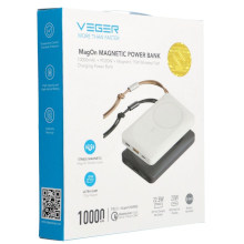 POWER BANK 10000 MAH VEGER MAG-ON W1151 CON RICARICA WIRELESS MAGSAFE BIANCO