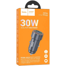 CARICABATTERIA DA AUTO HOCO Z57A USB + TYPE-C QC3.0 PD 3A 30W GRIGIO
